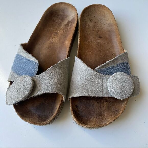Haflinger gray leather sandals slides suede comfort size 37 6 - Picture 3 of 10